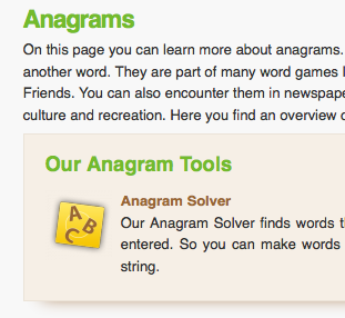 Start of anagram topic page