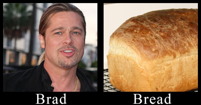 Picture of Brad pitt and a picture of bread.