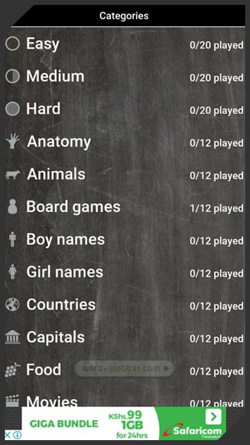 categories in word finder