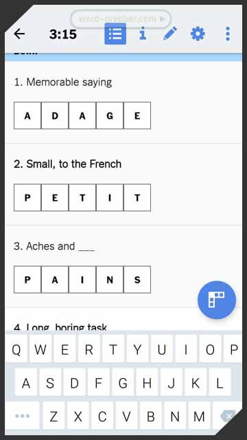 solutions of the crossword puzzle